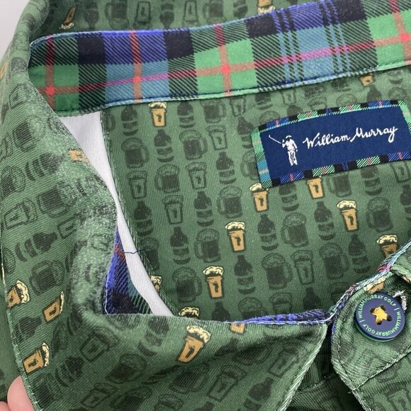 William Murray Mens Size XXL Green Golf Polo Beer Mug Print Performance Stretch - Picture 10 of 16